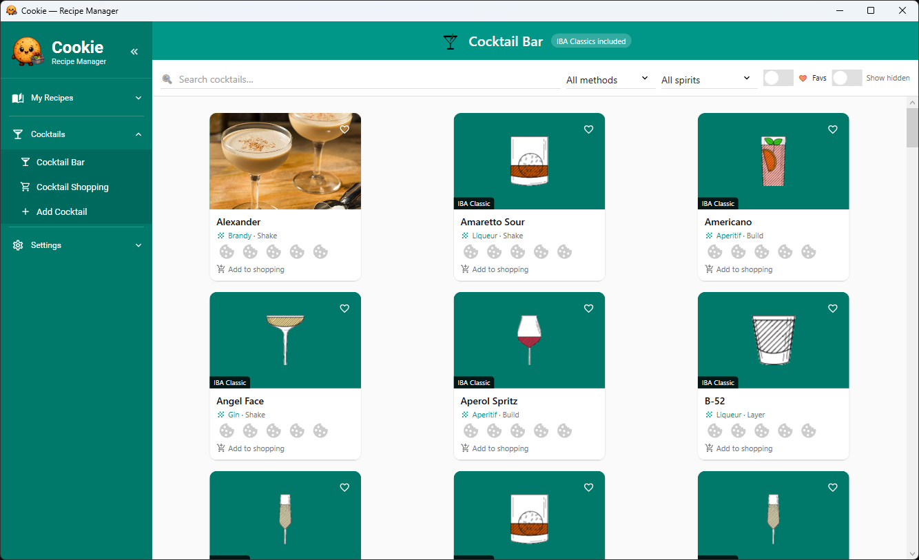 Cocktail Bar — 83 IBA classics plus your own recipes ($1.99 add-on)