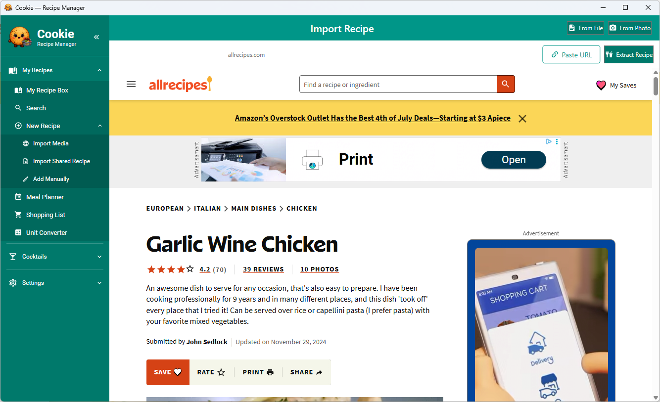 Web import — paste a URL and Cookie extracts everything automatically