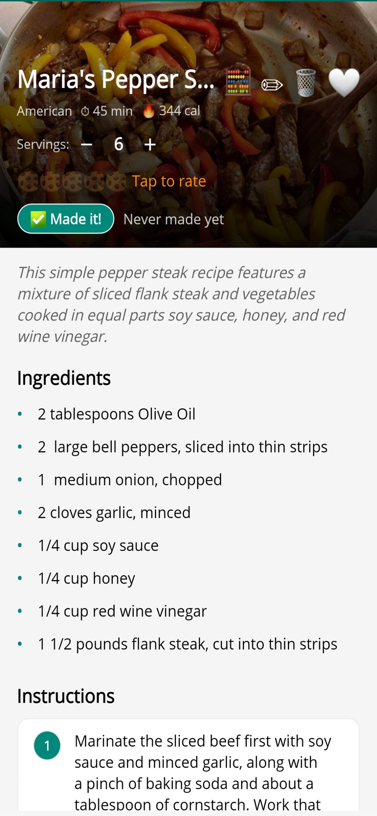 Android — recipe detail with cooking tracking